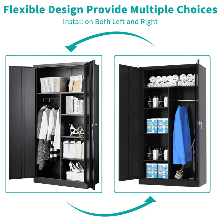 STANI Metal Storage Cabinet with Locking Doors, Lockable Steel Cabinet with  Doors and Shelves, Black Metal Cabinet with Lock for Garage, Office, Home.