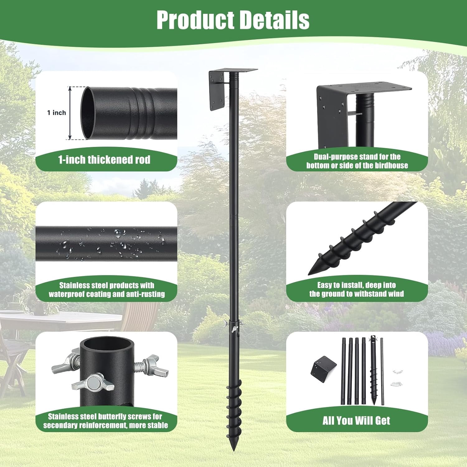 AEASKIEY Bird Feeder Pole, 60" Adjustable Heavy Duty Bird House Pole for Outdoor, Bluebird House, Weather Station.