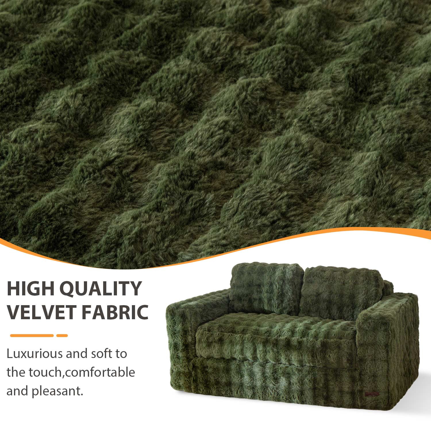 GOODONE Bean Bag Chair Sofa,Giant Loveseat Bubbled Boneless Couch,Modern Soft Comfy Plush Lazy Sofa for Living Room and Apartments,No Assembly Required,Green