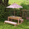 thumbnail image 2 of Qaba Kids Picnic Table, Wooden Outdoor Table and Bench Set w/ Umbrella Pink, 2 of 10