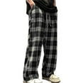 thumbnail image 2 of NTACZA Black Pants for Men Wide Leg Plaid Lounge Pjs Pants Baggy Lightweight Loose Fit Pajama Pants Mens Fall Trouser L, 2 of 4