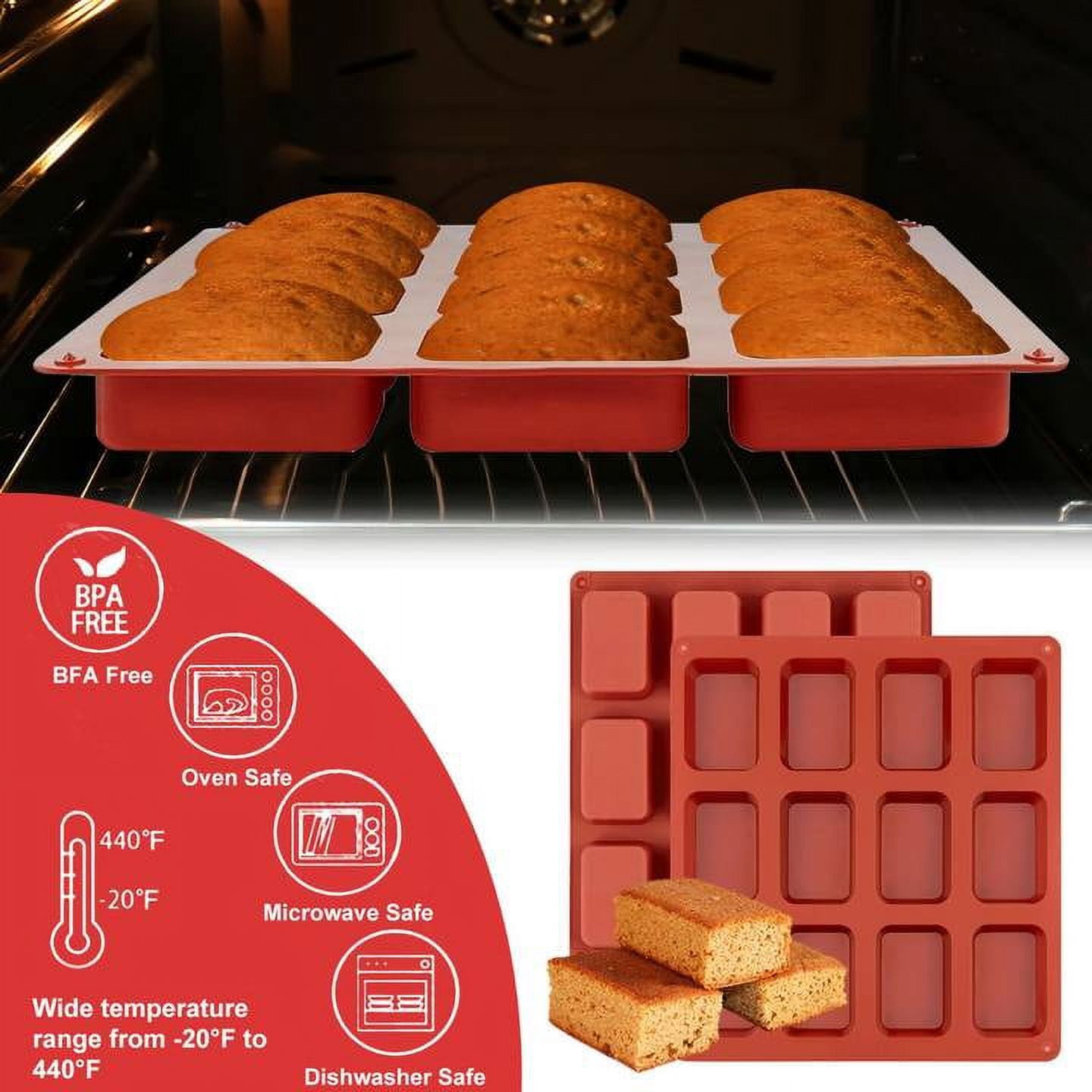 Silicone Mini Loaf Pan - [4PCS] 12 Cavity Mini Bread Pan Brownie Pan, Nonstick Silicone Molds for Brownie, Cornbread, Cheesecake or Cupcake