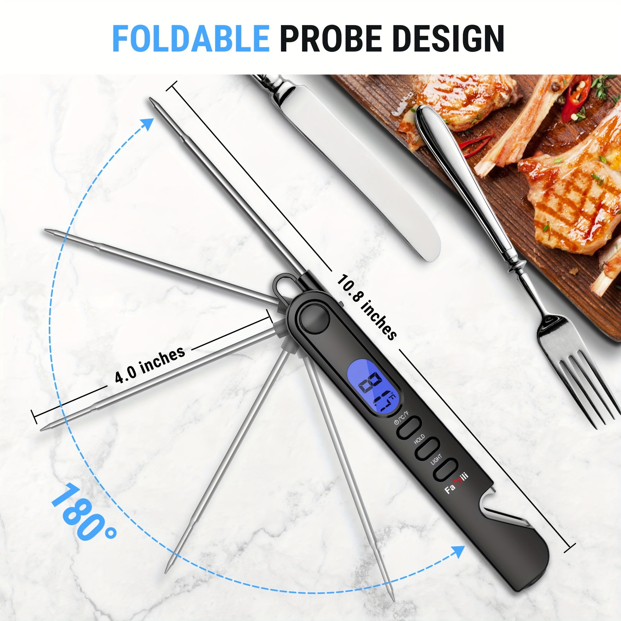 Instant Read Meat Thermometer for Cooking And Grilling, Kitchen Gadgets, Ultra Fast Thermometer with Backlight, Magnet, Calibration, And Foldable Probe for Kitchen, Outdoor Grilling And BBQ