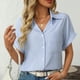 thumbnail image 5 of Camisas de Manga Corta para las Mujeres Bolsillo Suelto de Solapa Top a Rayas Casual, Tela de Estante de Imitación para Todo el Año de Uso Diario, 5 of 9