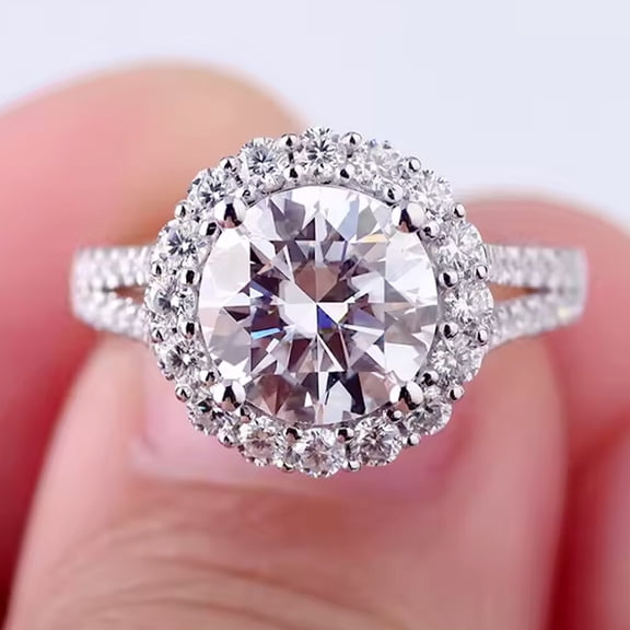 Wedding Gift Halo Ring 2CT Round Cut Lab Created VVS1/D Diamond 14K White Gold Plated 925 Silver