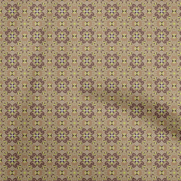 oneOone Polyester Spandex Brown Fabric Asian Ornamental Sewing Fabric By The Yard Printed Diy Clothing Sewing Supplies 56 Inch Wide