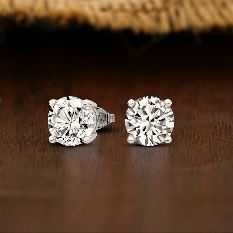 3 Carat | 14K White Gold | IGI Certified Lab Grown Solitaire Diamond Stud  Earrings | Round Shape Push Back Prong Setting Friendly Diamonds Earrings | 