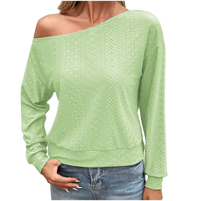 Pompotops Haut d'Automne pour Femmes Décontracté Couleur Unie Col Asymétrique Blouses Manches Longues Col Asymétrique Blouses en Solde