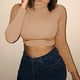 thumbnail image 3 of pure color de las mujeres casual cuello redondo fondo de manga larga camisa señoras alta elasticidad crop topspangjing, 3 of 3