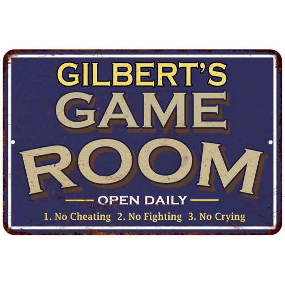 GILBERT'S Blue Game Room Sign Metal 8 x 12 High Gloss Metal 208120002158