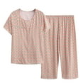 thumbnail image 2 of Wyongtao Women's Pajama Set 2 Piece Lounge Outfits Crew Neck Short Sleeve Sleep Set Short Sleeve Long Pants Pjs Set,Pink XXXL, 2 of 3