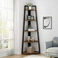 thumbnail image 1 of Tribesigns 5-Tier Bookshelf, 70" Industrial Corner Ladder Shelf for Living Room, Home Office, Brown, 1 of 5