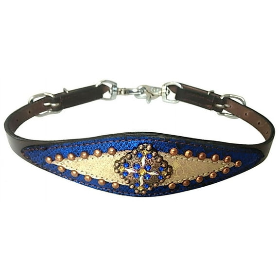 Showman Leather Wither Strap w/ Gold/Royal Blue Metallic Overlay