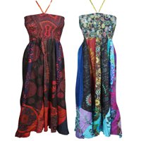 Mogul Women's Boho Chic Beach Tube Dress Backless Midi Sundress Halter Evening Party Wear