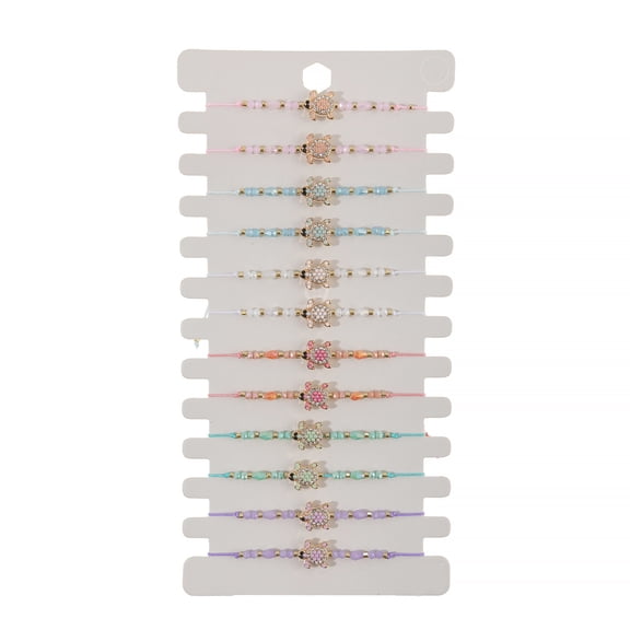 Pack of 12 Handmade Turtles Theme Adjustable Braided Bracelets with Alloy Turquoise Crystal Beads for Women and Men