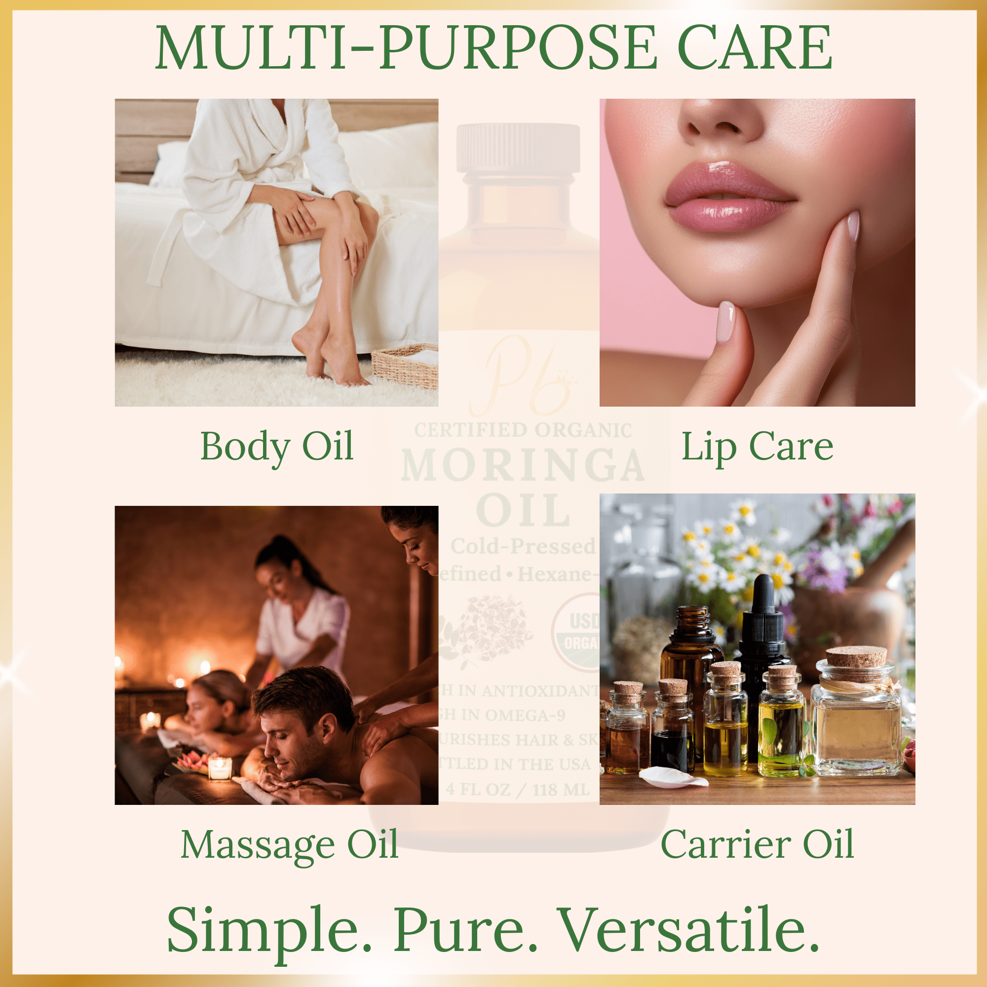 Pomberries USDA Organic Moringa Oil, 16 fl oz, Cold-Pressed & Unrefined, Hair & Skin Oil, Glass Bottle with Pump, Bottled in USA