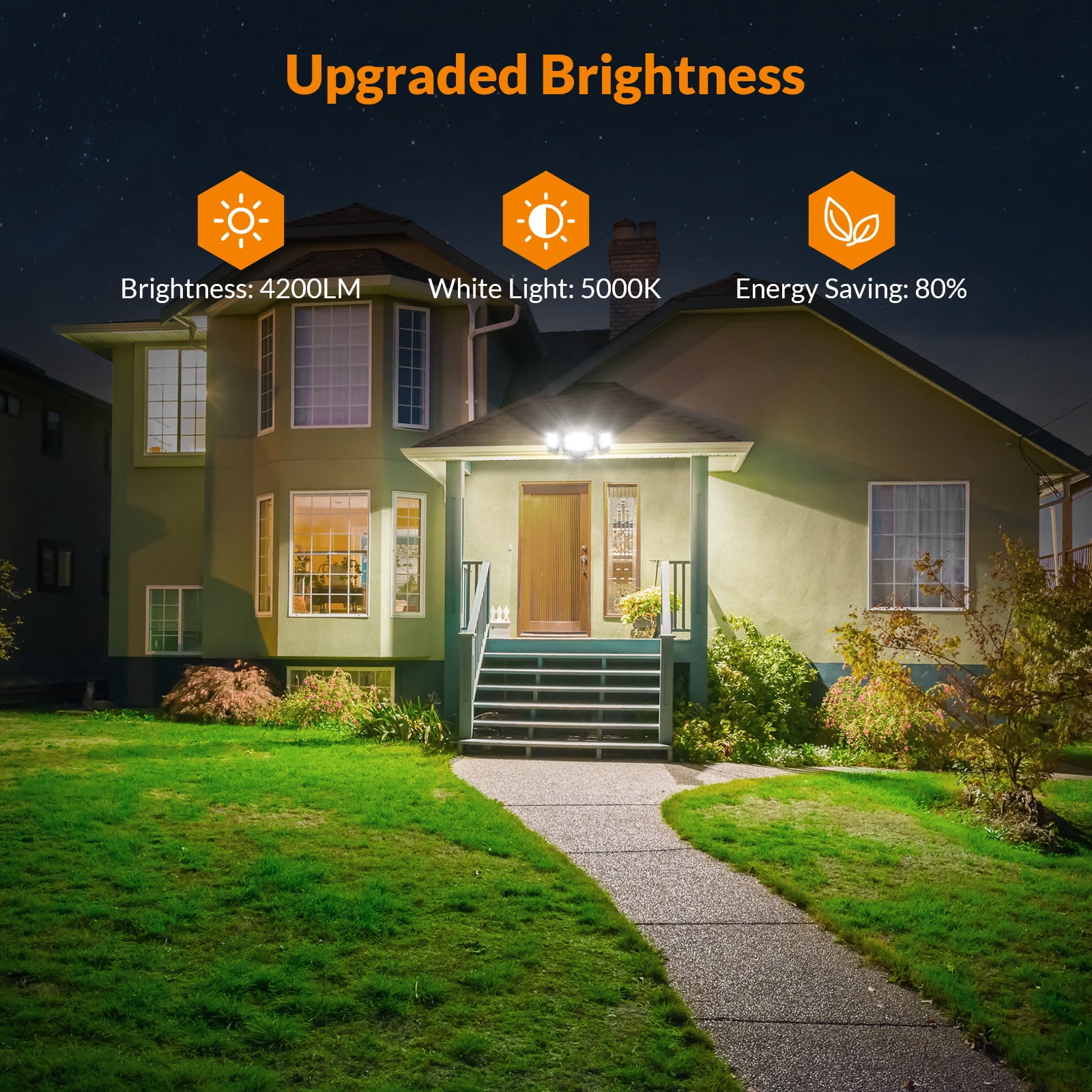 LEPOWER 4200 Lumen LED Flood Light Outdoor, 42W, Switch Controlled, 3 Heads, 5000 K, Black