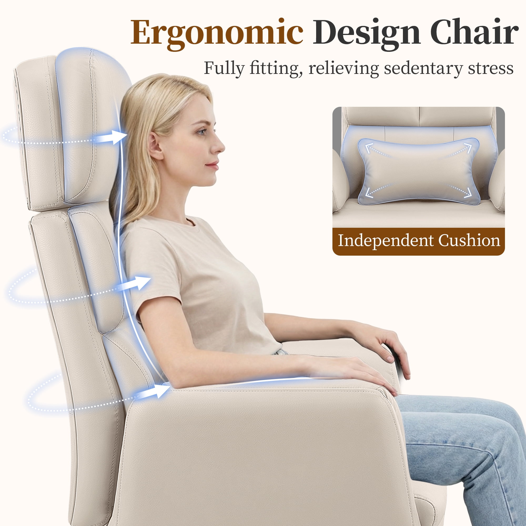 COOLHUT Big and Tall Office Chair 500LBS, Wide Seat Executive Office Desk Chair with Adjuatable Armrests and Headrest, PU Leather Hight Back Computer Chair with Footrest and Lumbar Suppor, Beige