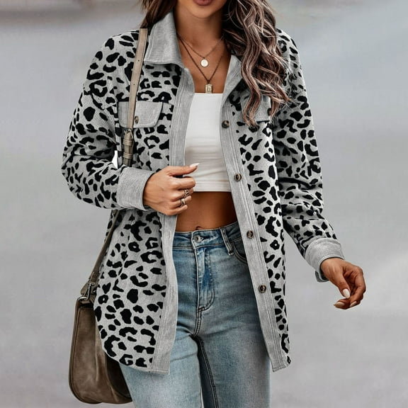Womens Coats Women's New Leopard Print Button Long Sleeve Jacket Shirt Coat Women Winter Coats