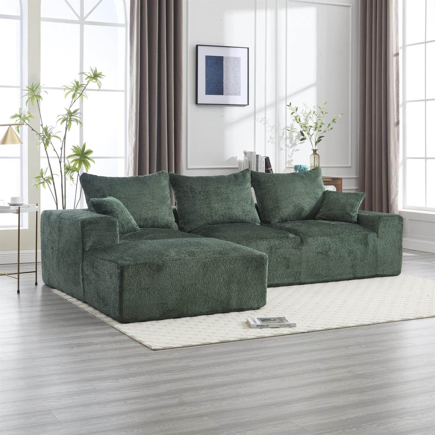Demi Bonn 108" Modern L-Shaped Sofa, Premium Fabric Couch with Deep Seating, Freestyle Setup, No Assembly Needed for Living Room Relaxation, Green
