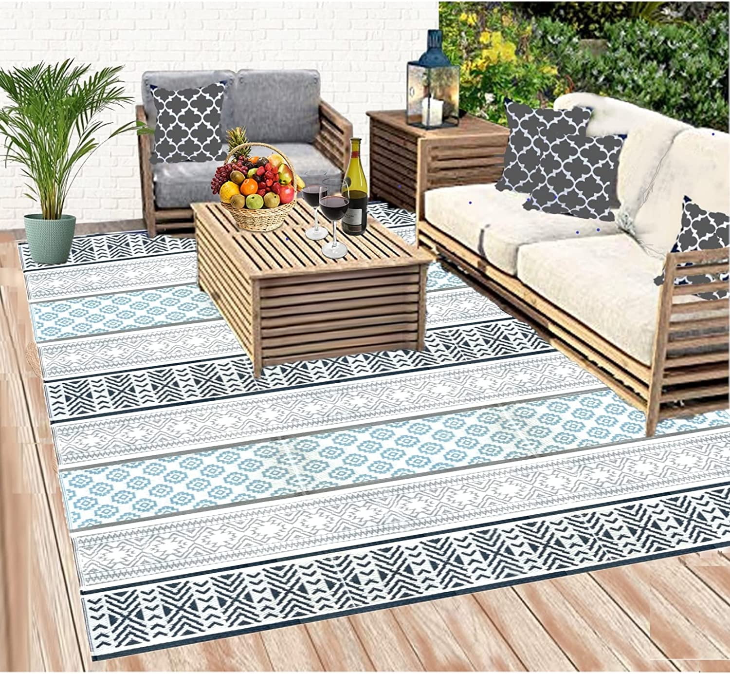 Recycled Outdoor Plastic Patio Rugs Clearance Waterproof RV Camper Rug