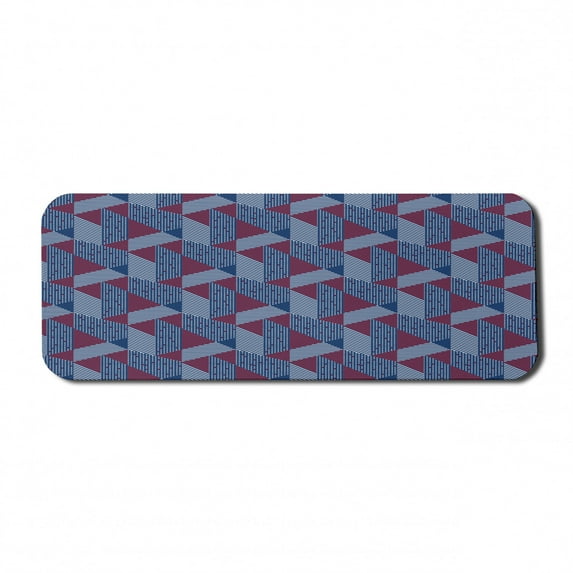 Abstract Computer Mouse Pad, Rhythmic Stripes Triangles Dots Geometric Arrangement Pattern, Rectangle Non-Slip Rubber Mousepad Large, 31" x 12" Gaming Size, Night Blue Vermilion, by Ambesonne