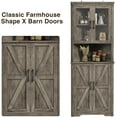 thumbnail image 6 of 67''H Rustic Grey Tall Farmhouse Corner Storage Cabinet with 4 Tempered Glass Doors and Barn Doors, Narrow Bathroom Cabinet with 5 Adjustable Shelves, Corner Hutch for Kitchen, Dining Living Room, 6 of 18