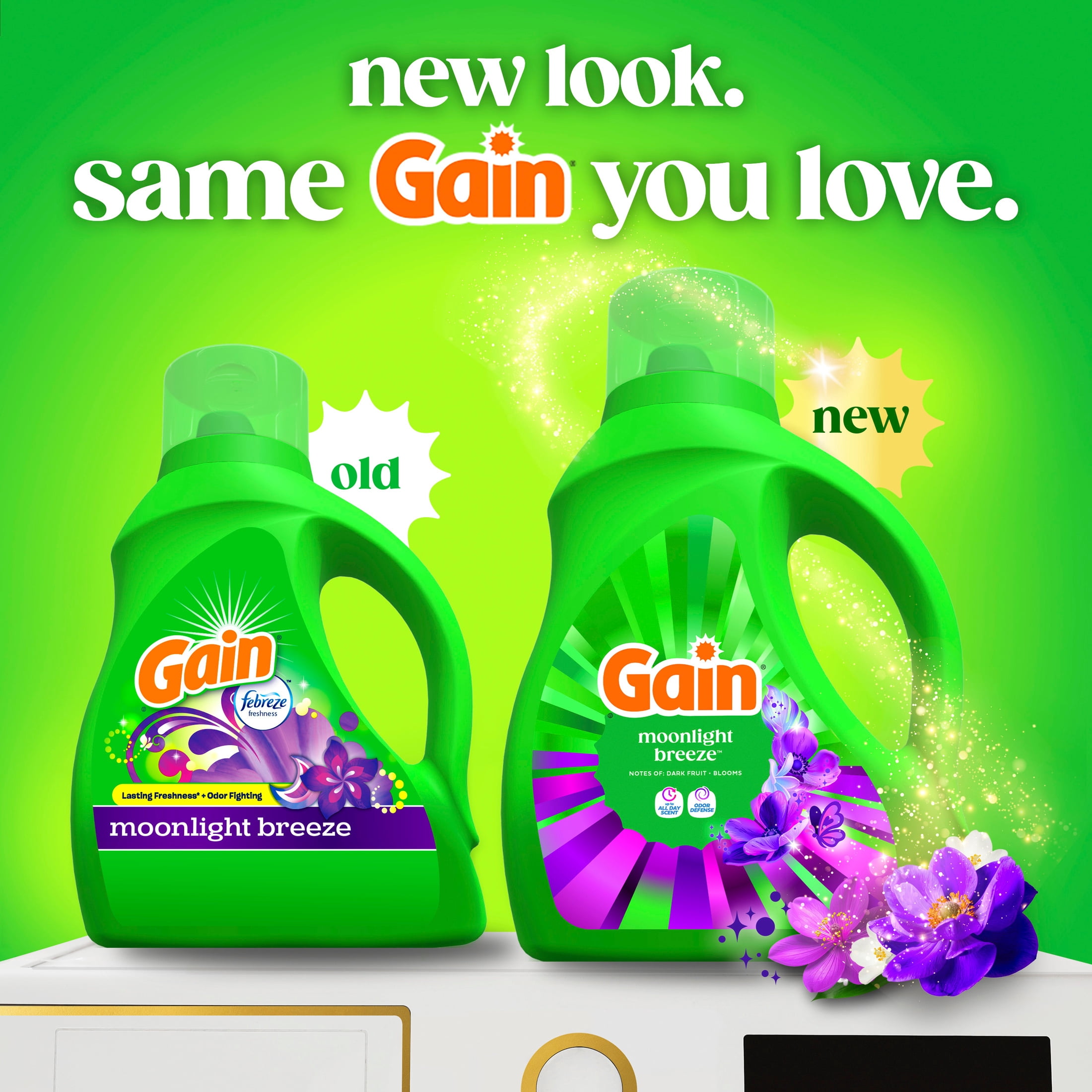 (4 pack) Gain Liquid Laundry Detergent, Odor Defense, Moonlight Breeze Scent, 81 fl oz, 61 Loads