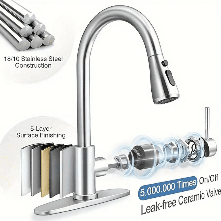 Stainless Steel Single Handle Kitchen Faucet with Pull Down