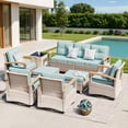 thumbnail image 2 of MEISSALIVVE 8 Pieces Outdoor Patio Furniture Sets, Wicker Patio Conversation Sets with 2 Wood Armrests Swivel Glide Chairs,2 Single Chairs, 3-seat Sofa and Coffee Table(Blue), 2 of 9
