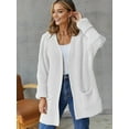 thumbnail image 3 of Women'S Long Sleeve Sweaters Coat Loose Knit Cable Open Front Cardigan Sweater Outerwear Coat with Pockets White XL, 3 of 8