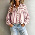 thumbnail image 4 of NTACZA Pleated Back Cute Summer Tops for Women Collared Blouson Striped Button Down Long Sleeve Shirts Work Relaxed Fit L, 4 of 9