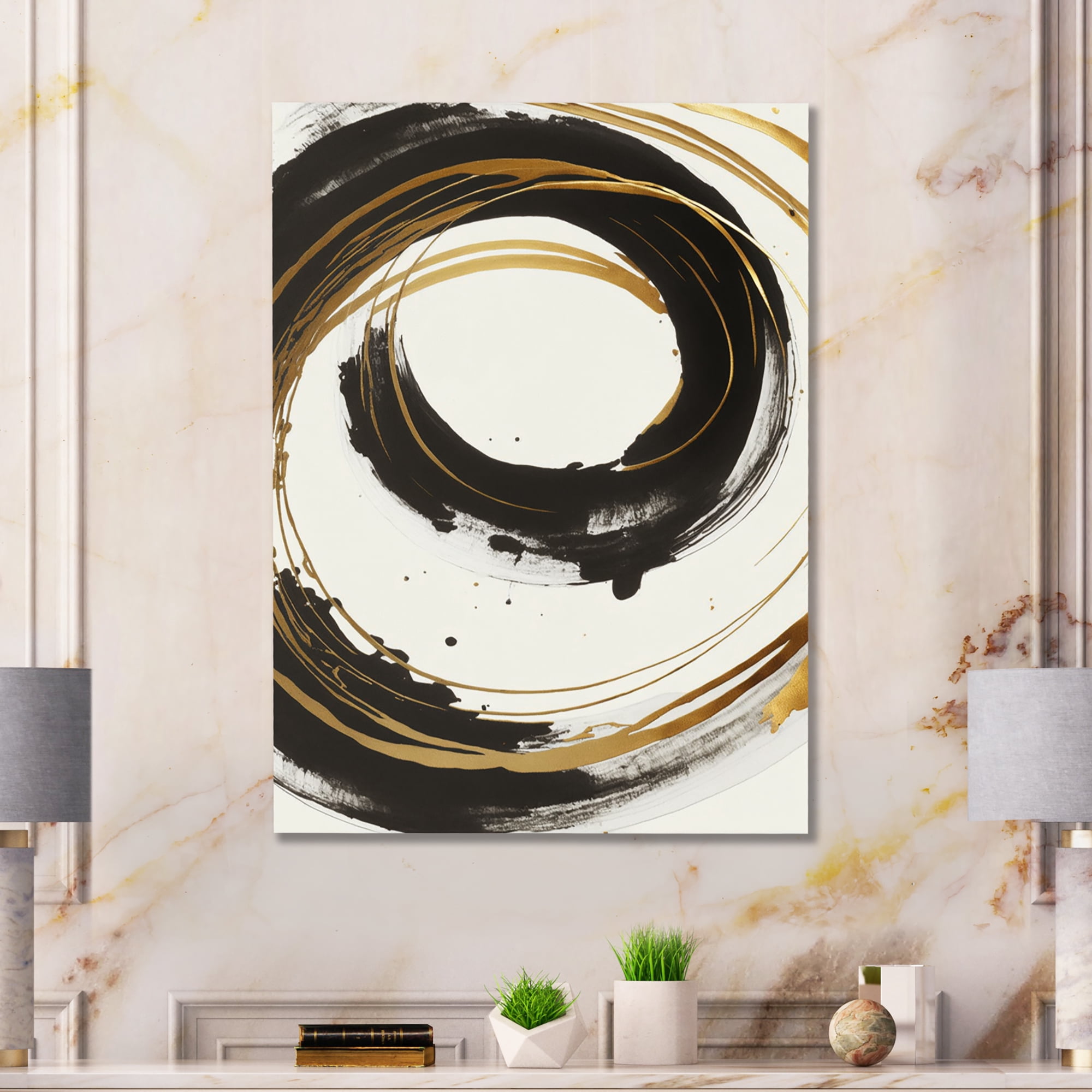 Designart Black And Gold Curves I Canvas Wall Art