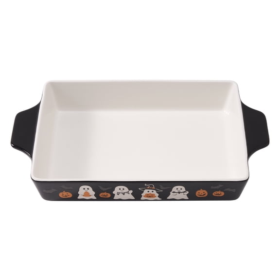 WTC 9" x 13" Ghost & Jack-O-Lantern Glazed Stoneware Bake & Serve Dish