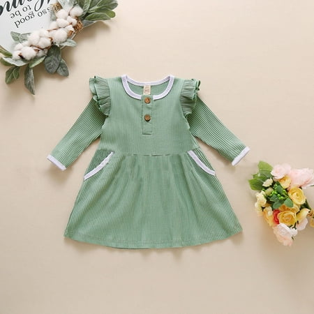 

Gotyou Girl s Solid Dress Toddler Kids Linen Button Ruffle Outfit Swing Party Dress