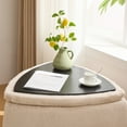 thumbnail image 4 of GZXS 2-Piece Faux Fur Ottoman Set with Storage, Modern Upholstered Triangle Pouf Footrest Stools with Metal Legs & Reversible Tray Top, Versatile Coffee Table or Shoe Bench (Light Camel), 4 of 8