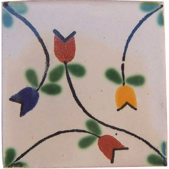 4.2x4.2 Tulips Bower Talavera Mexican Tile, Set of 9 pcs