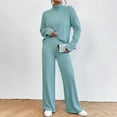 thumbnail image 3 of BLOCLOALO 2 Piece Lounge Set Long Sleeve Pullover Sweatshirts Women's High Neck Sweatsuit Long Sleeve Knit Sweater Tops Wide Leg Pants Set Outfits Loose Fit Sets Knit Sweater Comfy Lounge Set Blue Xxl, 3 of 8