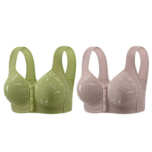Latrodar Front Closure Bras for Women Wireless Bras for Women 2PCS Supportive Bralettes Wireless Posture Correcting Everyday Bras with Wide Straps Solid Embroidered Underwear for Ladies Running