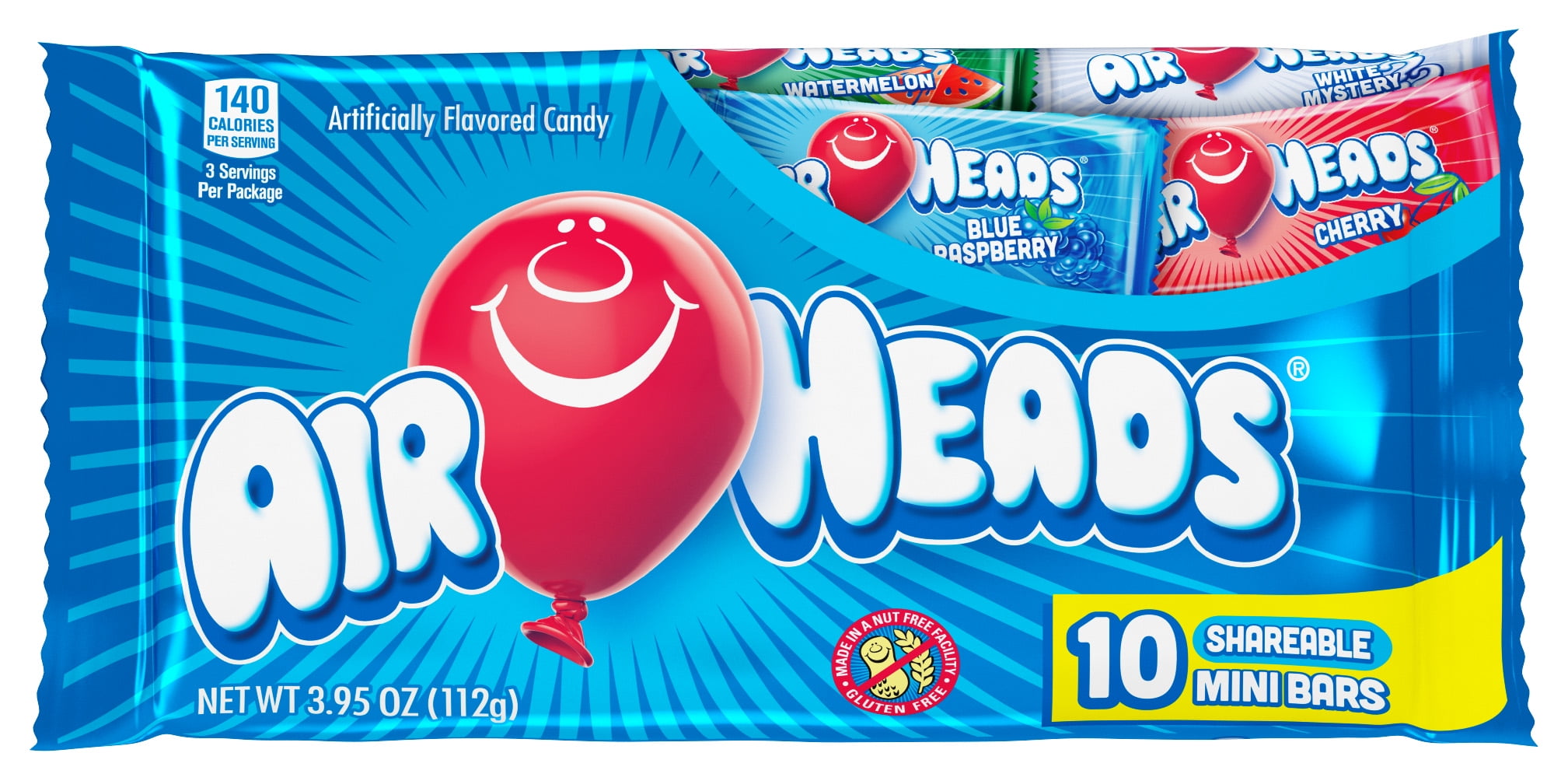 Airheads, Mini Assorted Flavors Chewy Candy Bar, 10 Ct