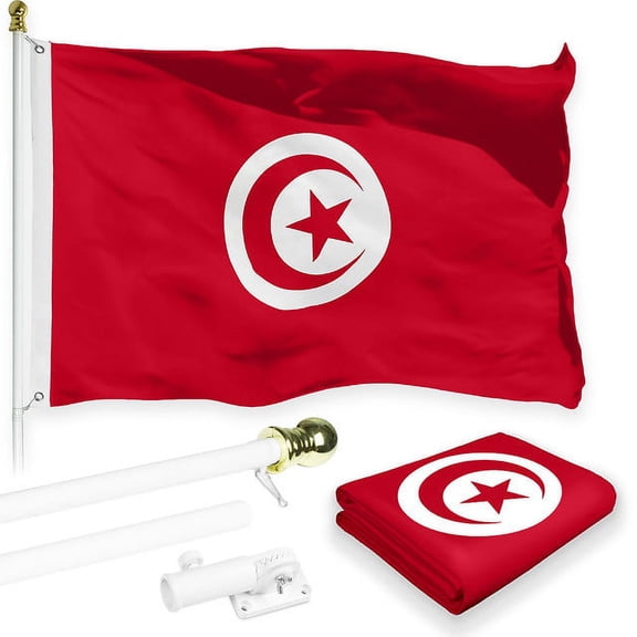 G128 Combo Pack: 6 Feet Tangle Free Spinning Flagpole (White) Tunisia Tunisian Flag 3x5 ft Printed 150D Brass Grommets (Flag Included) Aluminum Flag Pole
