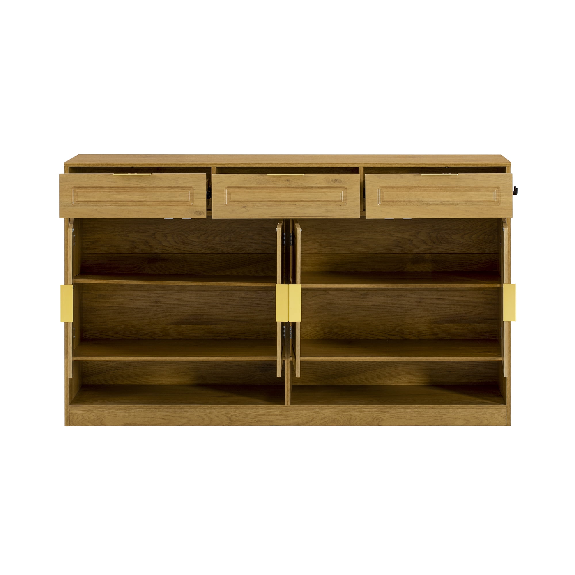 Farmhouse Sideboard with 3 Drawers & 4 Doors, 59.1" Storage Buffet with Adjustable Shelf and Open Storage Compartments, Suitable for Dining Room, Living Room, Entryway