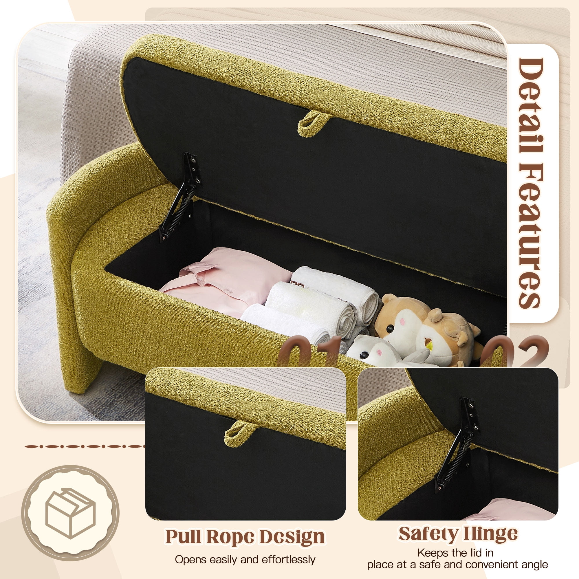Lunale 41.73" End of Bed Storage Bench, Teddy Upholstered Storage Ottoman Benches for Bedroom, Green