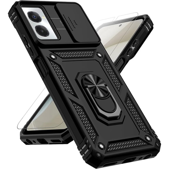 for Motorola Moto G Power 5G 2024 Case with Slide Camera Cover HD Screen Protector [Military Grade Drop Tested] Magnetic Ring Holder Kickstand Protective Phone Case for Moto G Power 5G 2024, Black