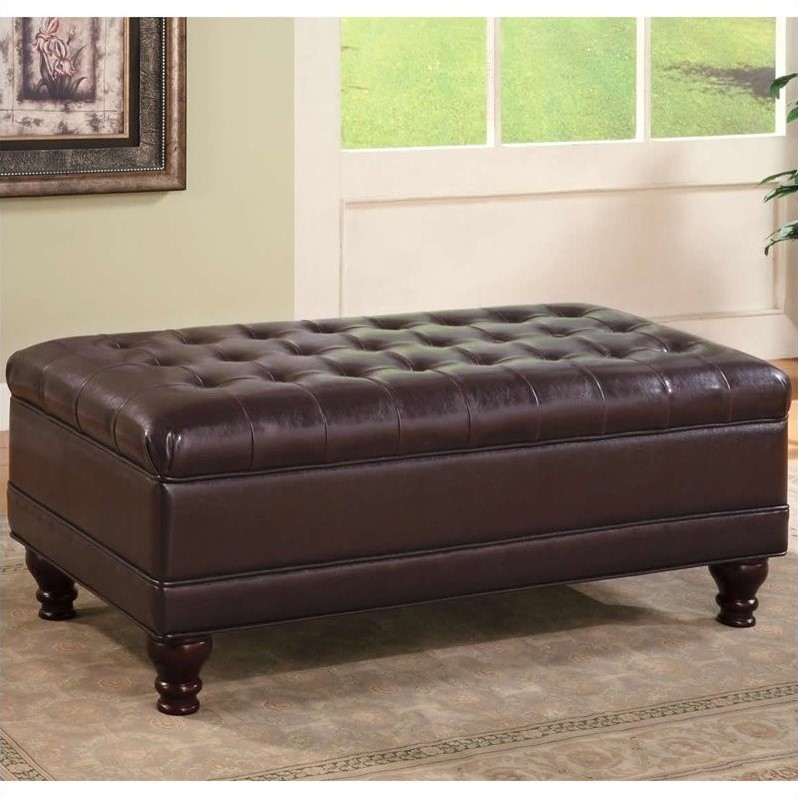 Coaster Dark Brown Traditional Oversized Faux Leather Storage Ottoman