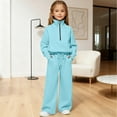 thumbnail image 2 of Teen Girls Sweatsuit Blue Sweatsuit Girls Quarter Zip Thumbhole Sweatshirt Pullover and Sweatpants Set Girls Activewear Sets 11-12 Years, 2 of 9