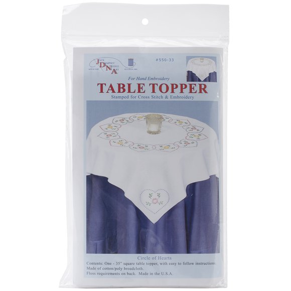 Jack Dempsey Stamped White Perle Edge Table Topper 35"X35"-Starburst Of Hearts 550 33