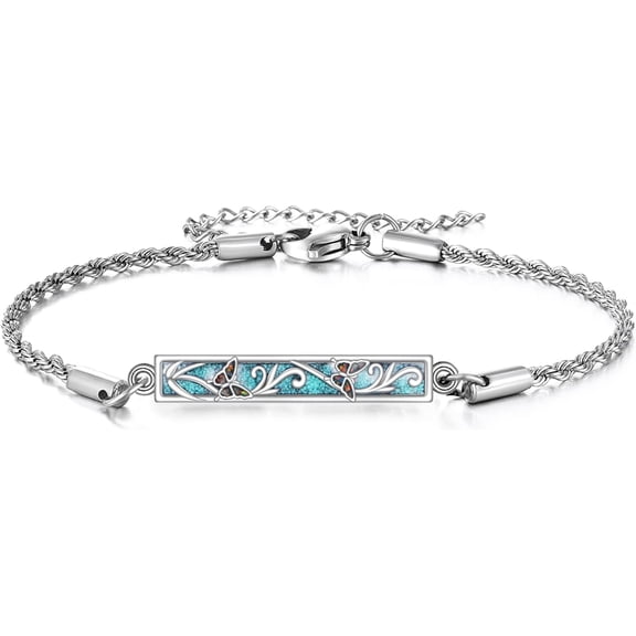 ASTRKIP Turquoise Butterfly Bracelet 925 Sterling Silver Turquoise Urn Bracelet Memorial Jewelry Gifts for Women Men