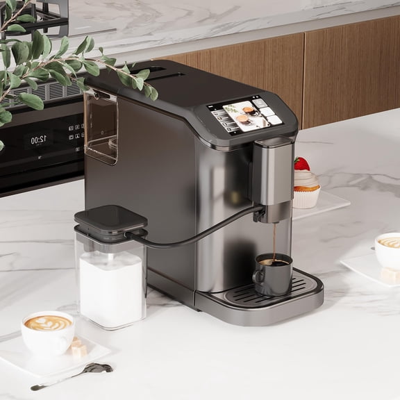 Kojooin Super Automatic Espresso Machine 20 Bar with Milk Frother, Fully Automatic Bean to Cup Espresso Cappuccino and Latte Iced Coffee Maker Built-in Burr Grinder