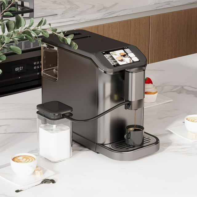 GloryStar Fully Automatic Espresso Machine With Milk Frother, 4-Beverage Cappuccino Coffee Machine With Built-In Grinder and Intuitive Touch Display, Coffee Maker Latte Machine, Gunmetal